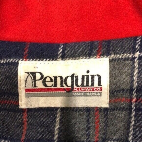 Vintage Penguin Red 100% Pure Wool Over Coat Plaid Lining Size 16 Made in USA - Picture 6 of 9